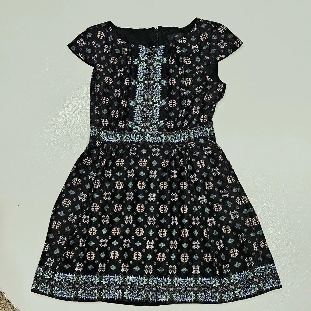 J.Crew Women Boho Cottage Core Silk Cap Sleeve Mirrored Floral Dress Soft Sz 6P